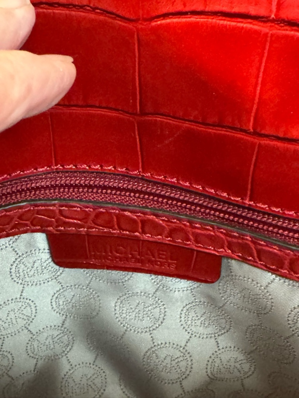 ❤️ MICHAEL KORS DILLON RED MEDIUM LEATHER CROCO EMBOSSED SATCHEL! - Picture 10 of 15
